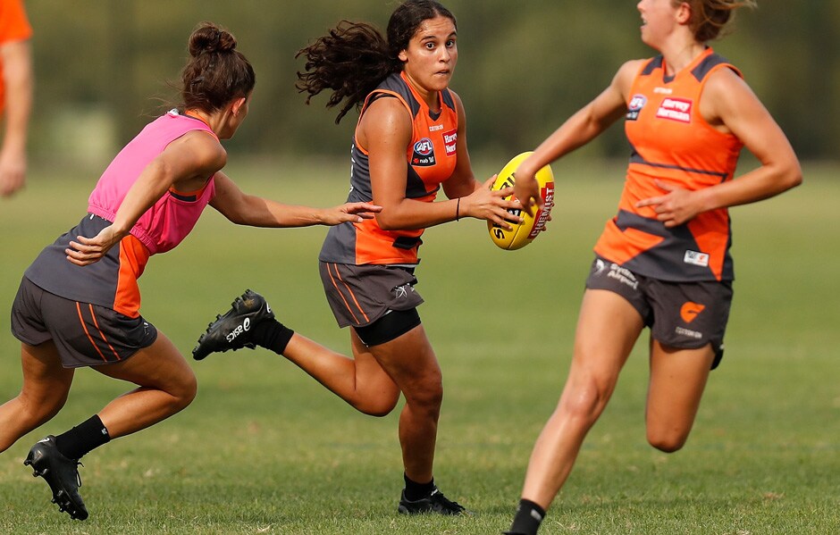 Haneen Zreika Haneen Zreika will become the first Muslim woman to play in the AFL Women's competition when she makes her debut on Sunday. - AFLW,GWS Giants,Haneen Zreika